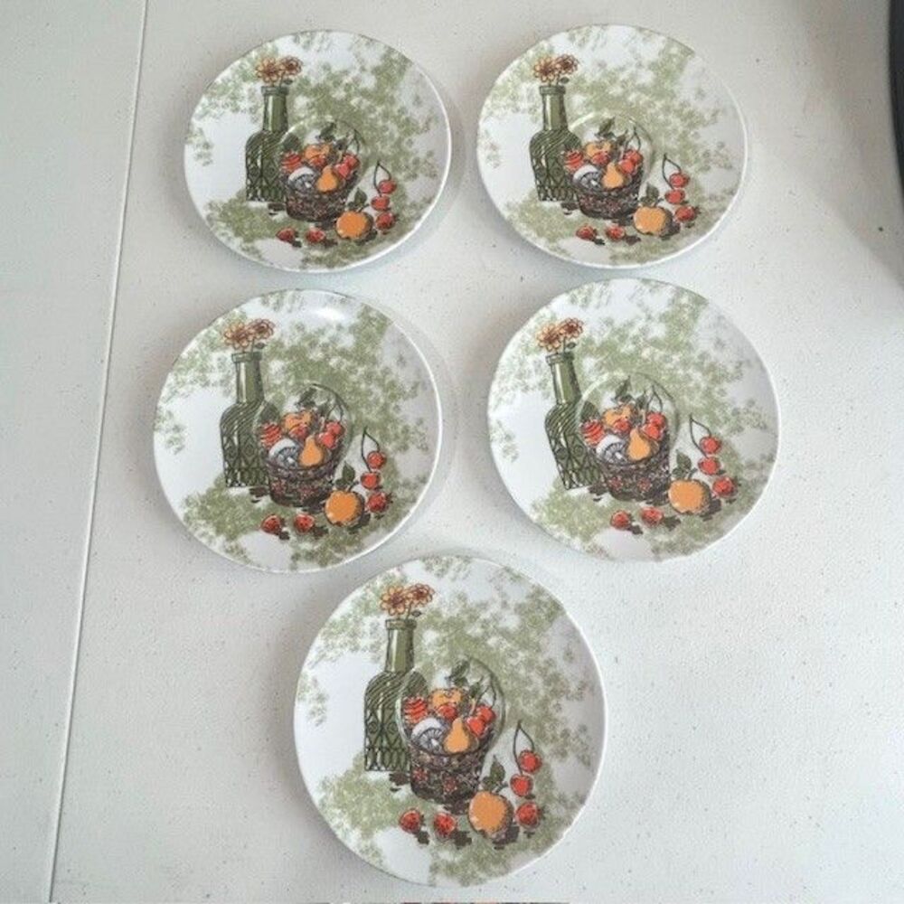 Vintage Texas Ware Melamine Saucers Fruit Bottle Melmac 6" Saucer USA Made Set 5